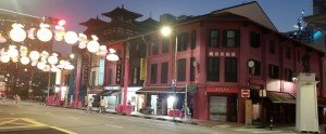 Heritage shophouses and statue of a coolie across the road on South Bridge Rd and Smith St.