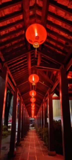 Traditional Chinese red latterns leading the way to the Forever heritage structure main entrance at New Market Rd.