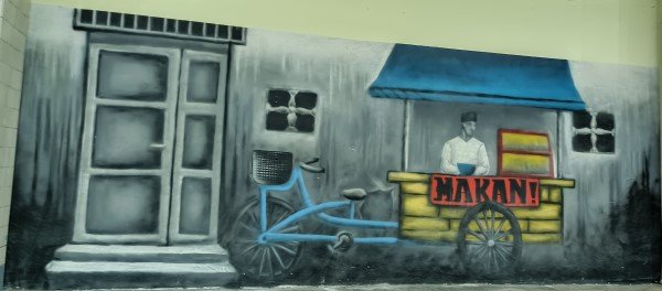 Amoy St Food Centre Wall Mural of Malay Food Seller by Unknown Artist.