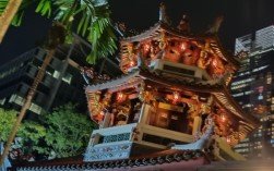 Lighted pagoda from inside the temple.