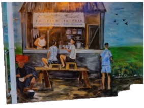 位于芳林大厦熟食中心 (Hong Lim Food Centre) 外的 Belinda Low   创作时光倒流 - 小贩 (A Walk Back in Time - Hawker) 壁画。