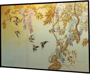 芳林大厦 (Hong Lim Complex) 燕阁大酒楼 (Yan Palace Restaurant) 外的未知艺术家创作的大理石壁画。