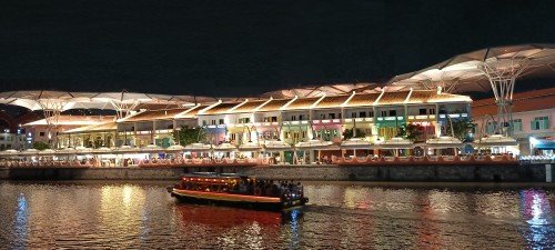 View of Clarke Quay and the Singapore River.