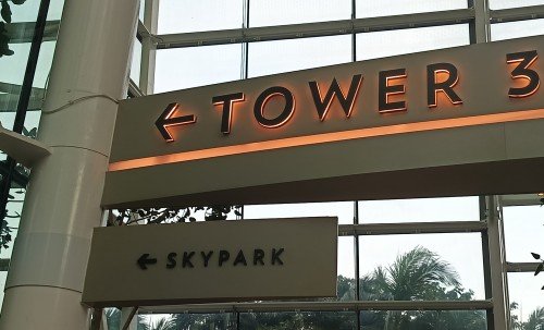 Follow signs at Hotel to Tower 3 and SkyPark.