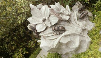 Multiple Orchids with Multiple Bees Sculpture by Unknown Sculptor in The National Orchid Garden.