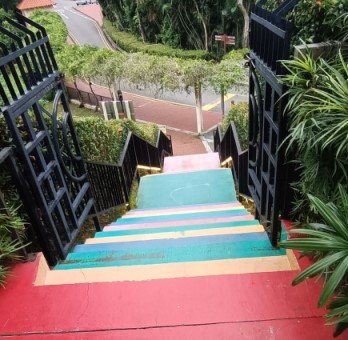 Stairs behind the Twin Polish Happiness Bells.