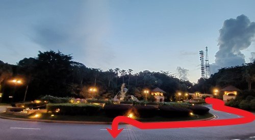 Walk to the Sentosa Cove Village bus stop behind the Dolphin Fountain.
