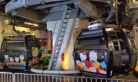 Cable Cars coming in and going out of the building.