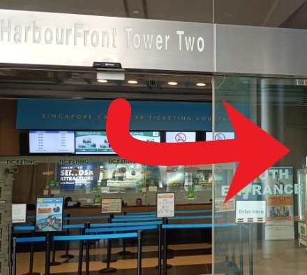 Get out of the HarbourFront station's building and turn left.