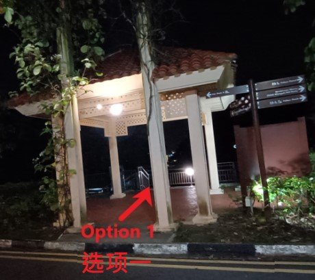 Option 1: Go down the stairs (via Marang Trail) and keep to the left .